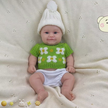 30cm Full Silicone Maddie Smile Reborn Baby Girl in Green Outfits