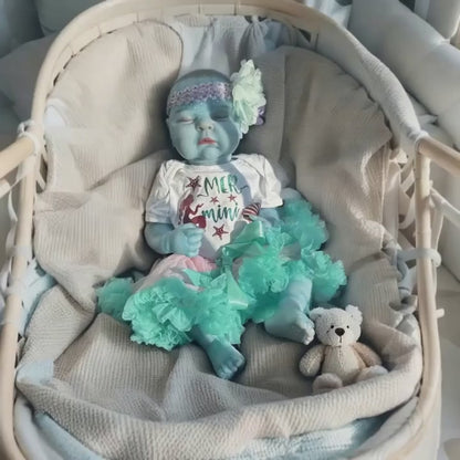 19 Inch Peaches Closed Eyes Reborn Baby Girl Avatar in Blue Dress