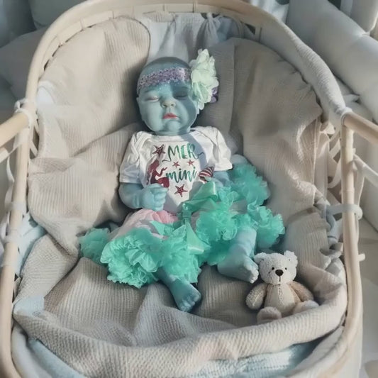 19 Inch Peaches Closed Eyes Reborn Baby Girl Avatar in Blue Dress