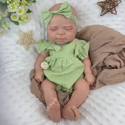 45cm Full Silicone Stretchable Sleep Pascale Reborn Girl in Green Plaid Outfits