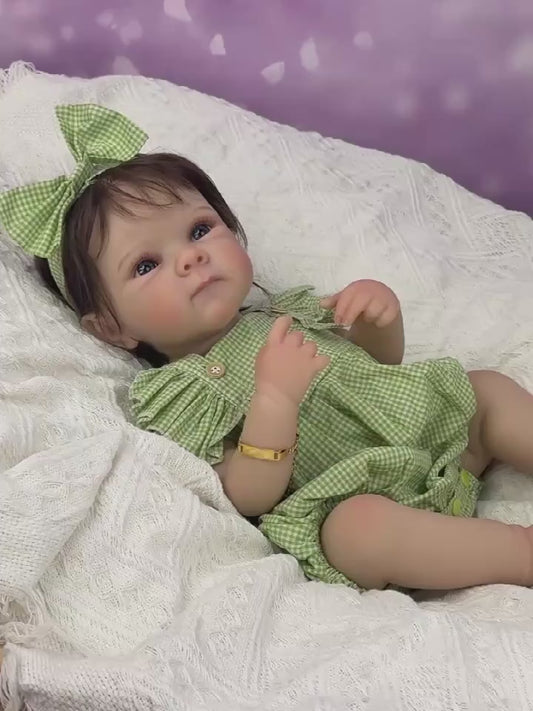 45cm Lifelike Vinyl Body Short Hair Bettie Reborn Baby Girl in Green Clothes