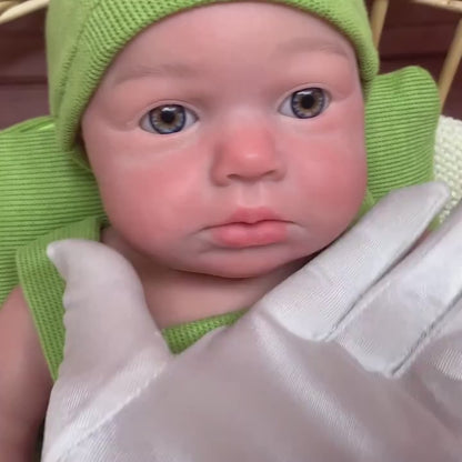 18 Inches Full Silicone Awake Loulou Reborn Baby Girl in Green Outfits