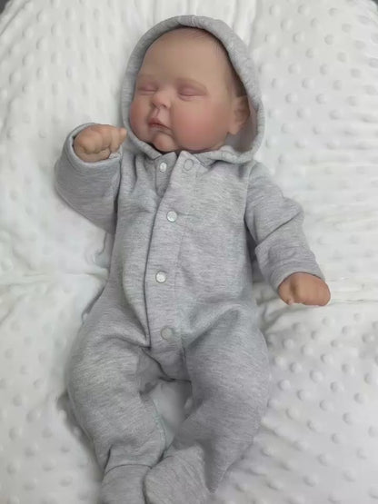 20 Inches 3D Skin Soft Body Closed Eyes Reborn Doll In Gray Clothes- Peaches