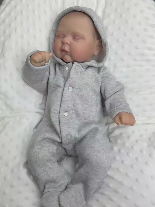 20 Inches 3D Skin Soft Body Closed Eyes Reborn Doll In Gray Clothes- Peaches