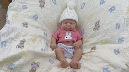 30cm Full Silicone Closed Eyes Pascale Soft Reborn Doll Girl In Pink Sweater