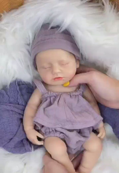 30cm Lifelike Full Silicone Asleep Reborn Doll In Purple Clothes