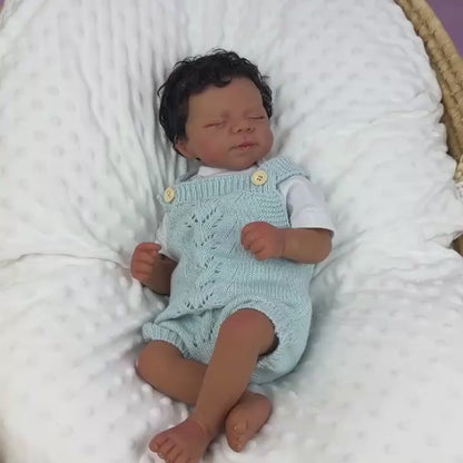 48cm Lifelike Soft Body Dark Skin Closed Eyes Reborn Doll Pascale