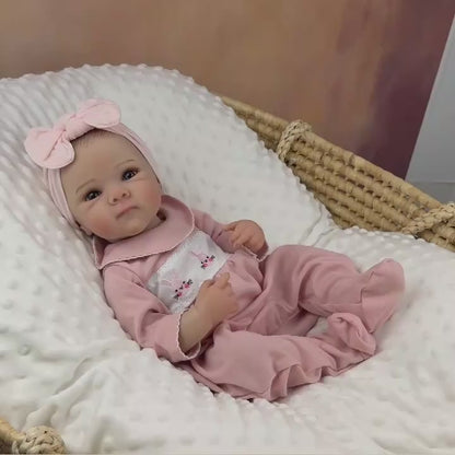 48cm Lifelike Blue Eyes Vinyl Body Bettie Reborn Baby Girl In Pink bodysuit
