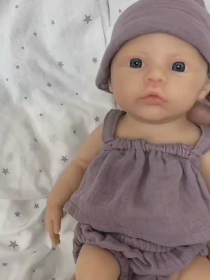 30cm Soft Full Silicone Blue Eyes Reborn Baby Girl In Purple Clothes- Meadow