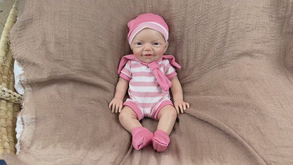 30cm Lifelike Smile Full Silicone Blue Eyes  Charlie Reborn Girl in Pink Stripe Clothes