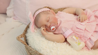 19 Inches Lifelike Closed Eyes Reborn Doll August In Pink Dress