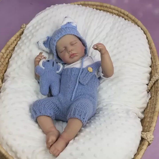 20 Inches 3D Skin Closed Eyes Loulou Reborn Doll In Blue Overalls