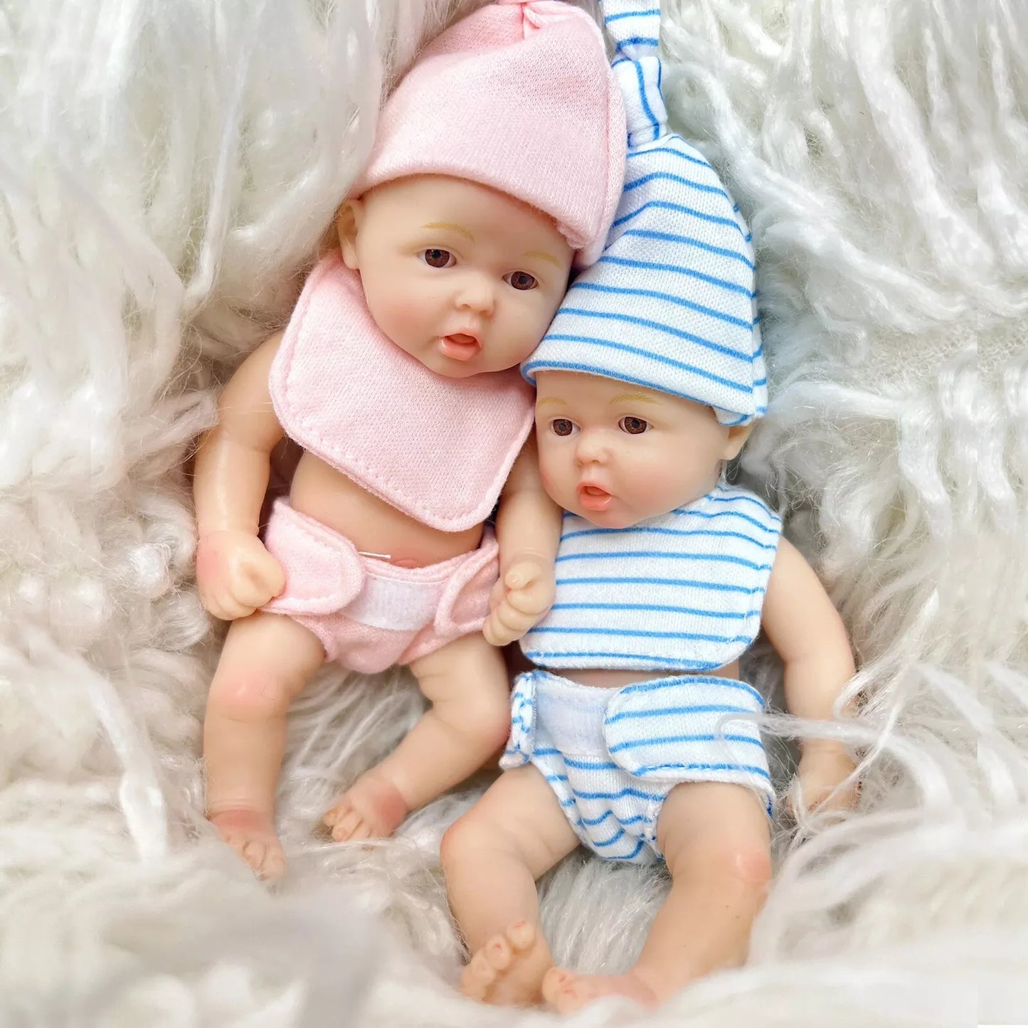 15cm Open Eyes Full Silicone Mini Reborn Doll Twins