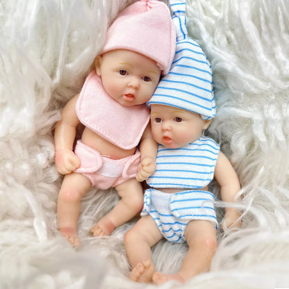 15cm Open Eyes Full Silicone Mini Reborn Doll Twins