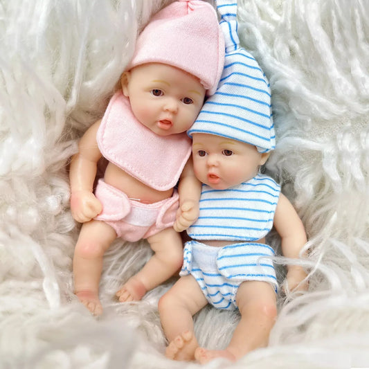 15cm Open Eyes Full Silicone Mini Reborn Doll Twins