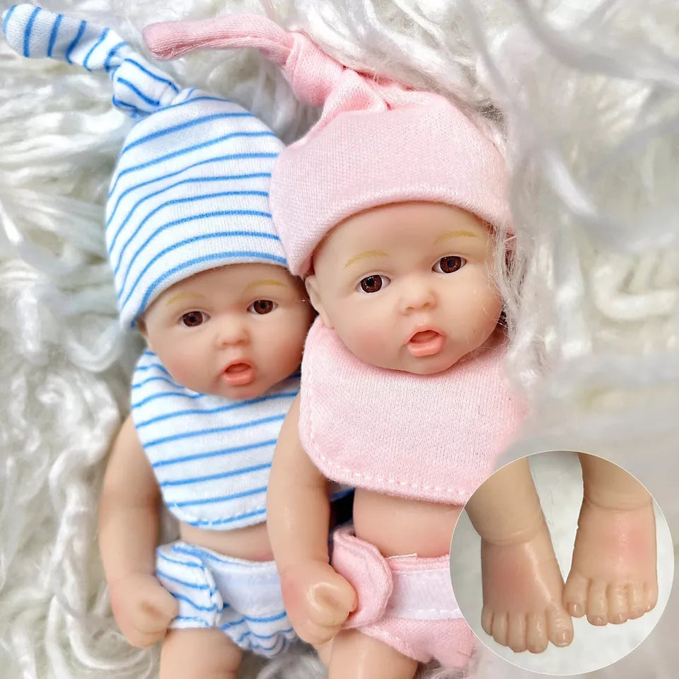 15cm Open Eyes Full Silicone Mini Reborn Doll Twins